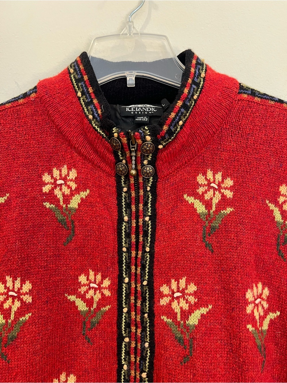 Vintage Icelandic Sweater Womens Large Wool Full Zip Embroidered Cardigan Nordic - Picture 3 of 15